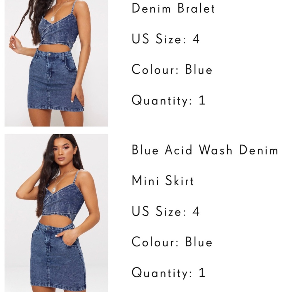 Denim skirt and denim wrap top acid wash color
